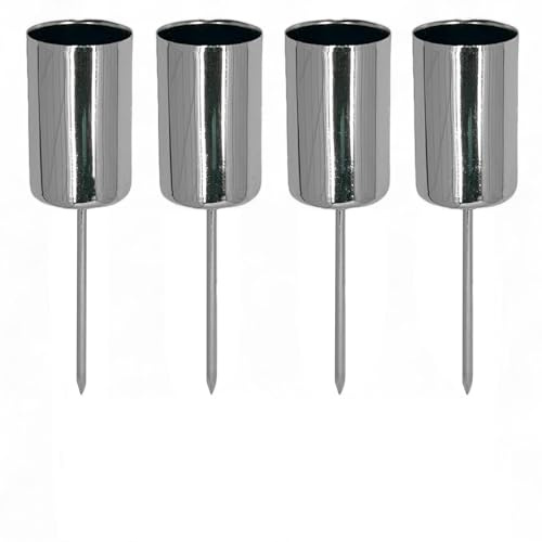 MIJOMA Lot de 4 bougeoirs de l'Avent élégants avec mandrin en métal – Bougeoir pour la couronne de l'Avent parfaite et composition de l'Avent pour Noël (argenté, diamètre 2,5 cm - 6 cm)