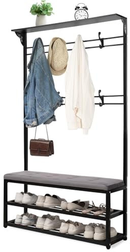 GuiMemi Hall Tree with Bench and Shoe Storage,Entryway Bench with Storage,Coat Rack with Shoe Storage,Entryway Furniture Shoe Rack for Front Door Entrance Black 39.3x11.8x67.7.
