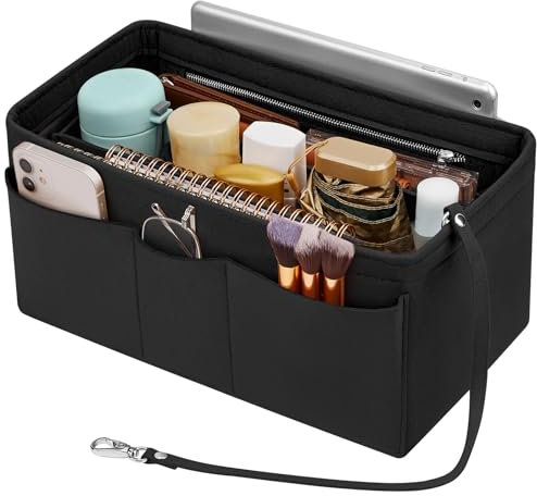 Enbagold Handtaschen Organizer Filz Taschenorganizer für Frauen Handtasche, Tasche Organizer Shopper mit Mehreren Taschen, Innentasche für Handtaschen,Schwarz,L