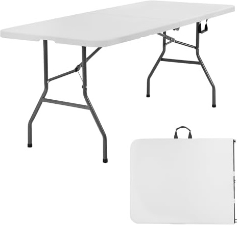 PayLessHere | 6FT Folding Table | Portable Plastic Table with Carry Handle | Waterproof & Foldable Table Design | Steel Frame with Lock | White | for Events, Camping, Indoor & Outdoor Use