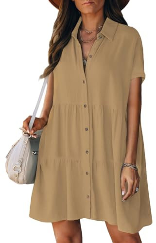 Bsubseach Beach Cover Ups for Women Button Down Dress for Swimwear Casual Swimsuit Shirt Apricot M