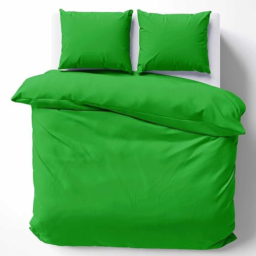 Cotton Castle Bettwäsche Bettgarnitur Bettbezug 100% Baumwolle 135x200 155x220 200x200 200x220, Farbe:Apfelgrün, Größe:155 x 220 cm