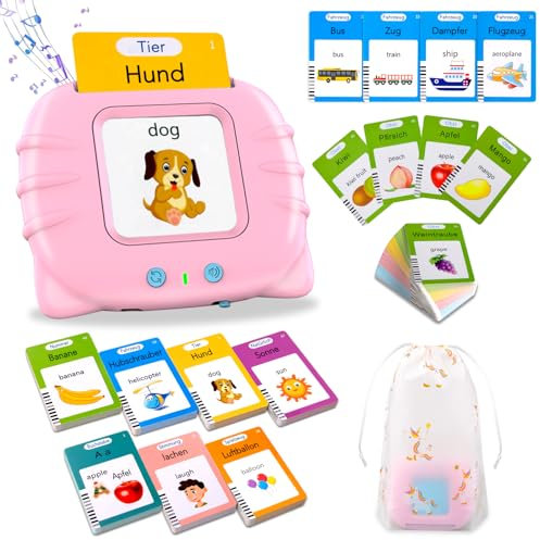 Sprechende Flash-Karten, Standard Deutsch-255 Blätter 510 Wörter, Sprechende Flash Karten Lernspielzeug für Kleinkinder 2-4 Jahre Alt, Interaktive Spielzeug für Jungen Mädchen Rosa