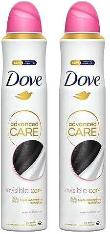 Dove Advanced Care Invisible Care Anti-perspirant Deodorant with Triple Moisturising technology Spray for 72 hour protection and no white marks or yellow stains 200 ml (Pack of 2)