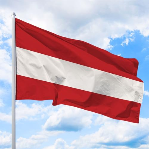 Österreich Flagge 250 x 150 cm - für Fahnenmast, Österreichfahne aus reißfestem Fahnen-Polyester-Stoff, Hissfahne Quer wetterfest und UV-beständig