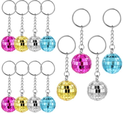 Grevosea 12 Stück Discokugel-Schlüsselanhänger,spiegelkugel Schlüssel Anhänger,Disco Kugel Schlüsselanhänger,Ball Partyzubehör,1970er Jahre Partygeschenke Set für Party Deko-rosa/gold/rosérot/silber