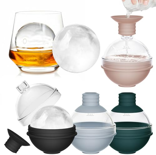 Grand Bac à Glaçons Ronds avec Couvercle Entonnoir - Moule à Glaçons de 6cm en Silicone pour Whisky, Cocktails, Vin et Boissons (Lot de 4)Plateaux à Glaçons Circulaires Réutilisables Faciles à Libérer