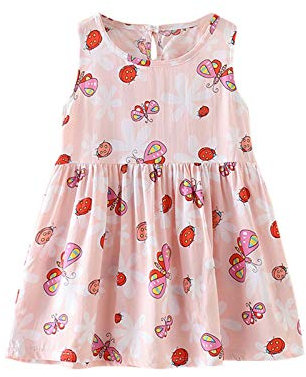 vejtmcc Kleinkind Kinder Baby Mädchen ärmellose Cartoon Print Prinzessin Kleider Für Mädchen (Red, 5-6 Years)