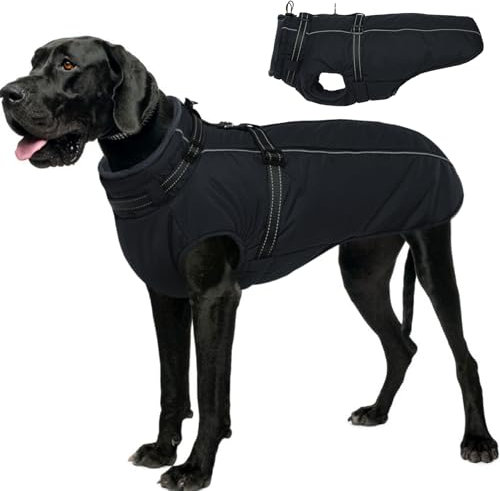 Lelepet XXXL Hundemantel Mit Geschirr - Integrierte Wasserdichte Hundejacke, Warmer Wintermantel, Dicke Fleecejacke - Reflektierend, Verstellbar, Für Dogge
