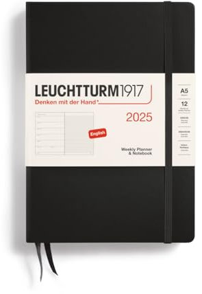 LEUCHTTURM1917 370732 Wochenkalender & Notizbuch Medium (A5) 2025, Schwarz, Englisch