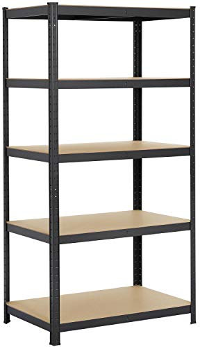 Yaheetech 5-Tier Storage Shelves, Metal Garage Storage Shelving, Adjustable Storage Utility Rack Shelf Unit Heavy Duty, for Warehouse Pantry Closet Kitchen, Black, 90x60x180 cm