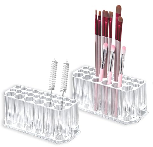 LELE LIFE Make-up-Pinselhalter mit 26 Fächern, transparent, Acryl, Kosmetik, Augenbrauen, Bleistift, Lippenkonturenstifte, Halter für Schminktisch, Schreibtisch, Bleistift, Stifthalter, 2 Stück