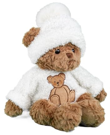 Bukowski Teddybär Hunter braun/weiß 35 cm mit Pullover und Mütze Plüschteddybär