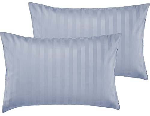 Pure Label 2er Set Mako Satin Damast Streifen Kissenbezüge 40x60 cm aus 100% Baumwolle in hellblau| Traumhaft weiche Deko Kissen passend zu unseren Bettwäsche Sets