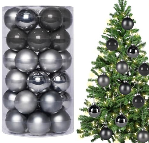 Hengsong Weihnachtskugeln Glas,36 Christbaumkugeln Glas,Weihnachtskugel für Christmas Decorations&Weihnachtsbaumschmuck&Weihnachtsbaum Deko&Christbaumschmuck,Silber&Grau,6cm