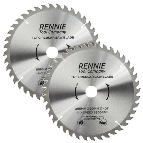 2 Pack - 255mm x 30mm x 40T TCT Circular Wood Saw Blades Includes 25mm 20mm & 16mm Bore Reduction Rings. Compatible with Bosch Makita Dewalt Circular Saw Etc. Fits 254mm Circular Saws