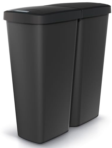Monzana® Double poubelle cuisine 2x25 litres 2 compartiments couvercle bouton corbeille papier bureau déchets bio tri sélectif recyclage noir