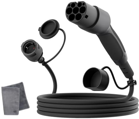 dé Adapter Typ 2 auf Schuko - Elektroauto Ladestecker, 16A 3m. Einfaches Laden an Ladestationen/Wallboxen trotz Verwendung von 230V Ladegeräten für E-Bike, E-Scooter, Motorrad. IP55 Nicht für V2L