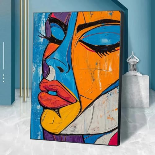 Zeitgenössische Kunst, farbenfrohes Frauengesicht, Poster und Drucke für Wohnzimmer, Heimdekoration, abstrakte Leinwand, Fotomalerei, Wandkunst, 21 x 30 cm, rahmenlos