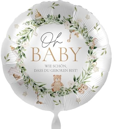 Folienballon Baby - Wie schön, dass du geboren bist Ballon Oh Baby Junge Geburt Deko Babyparty Teddybär Luftballon Made in EU