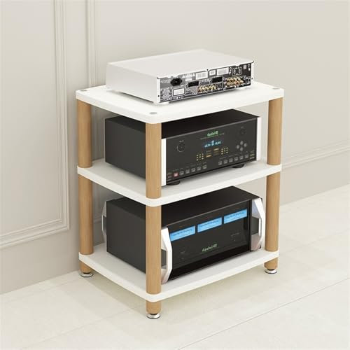 LXJBBD Audio Rack HiFi Shelf - 3-Tier Amplifier Cabinet for Stereo Components, Turntables, and Receivers, Corner Entertainment Center, Teak Finish, 60 cm Long Storage Space