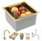 ATHOMASM 45x45cm Fregadero Cocina Dorado 1 Seno - Fregadero Pequeño de Acero Inoxidable con Grifo, Ideal para Barra, Instalación Bajo Encimera, Enrasado o Sobre Encimera