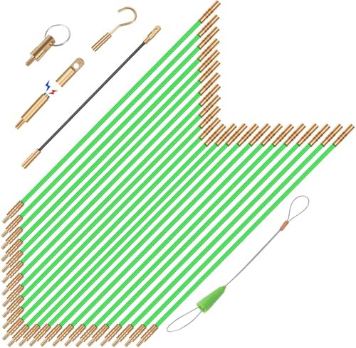 GURADESIGN 9.8M Cable Rods, Fiberglass Running Electrical Wire Cable Glow Rods Wire Pulling, Fish Rods Electrical Kit with 6 Different Attachments and Fish Tape Wire Puller Kit 32.2FT