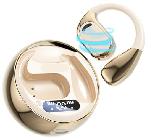 ePalZoneXP Wireless Earbuds, Bluetooth 5.4 Earphones, Open-Ear Bone Conduction Headphones, Sweatproof Sports Ear-Hook Design, Secure Fit for Running,Gym,HiFi Stereo,LED Power Display (Skin)