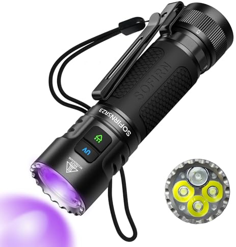 sofirn SR23 3200 Lumens EDC Flashlight USB C Rechargeable, Bright LED Flashlight with UV Light, High Lumens Portable Handheld Dual Sources Pocket Light for Outdoor, Checking, Working, Emergency