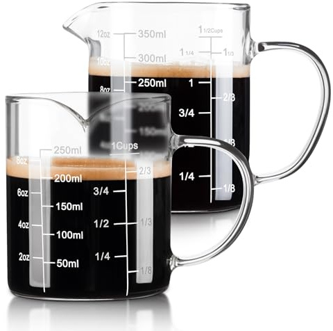 FrutPunch Glass Measuring Jug 2Pack(250ml, 350ml) for Kitchen Restaurant | Three Clear and Accurate Scales, V-shaped Pouring Spout Design, perfect for coffee, milk, baking, making salads