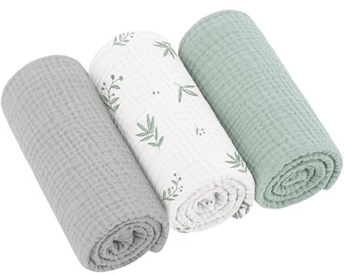Bearmoss Moltontücher Baby 100% Baumwolle Weiche Spucktücher Baby,Atmungsaktiv und Extrem Saugfähig Musselin Tuch für Saugstark Mulltücher 3er 60x60cm(Bambus)