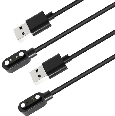 kcrnw 2 Stück Universal Smartwatch Ladekabel Magnetisch 2 Polig 4mm USB-Ladekabel für Verschiedenen Smartwatch und Fitness Tracker Sicher Schnelles Ladegerät Ersatzkabel, Länge 60 cm, Schwarz
