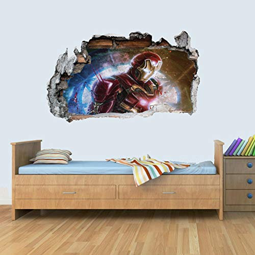 S Vinyl Wall Smashed 3D Art Stickers of Illustrated Ironman Poster Bedroom Boys Girls