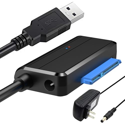 EYOOLD SATA to USB Adapter Cable, USB 3.0 to 2.5 3.5 SATA Hard Drive Apater, External Converter for SSD/HDD Data Transfer, with 12V/2A Power Adapter, Support UASP, Black