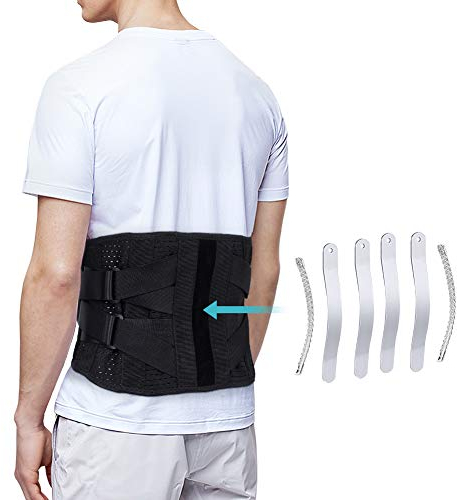 Lendenwirbelsäule Stützgürtel zum Lendengurt Bandscheibenvorfall, LWS Stützgürtel Rückenstützgürtel Orthopädisch Lendenwirbelstütze Gürtel Rückenbandage mit gebogenen Alu-Streifen für Ischias, XL