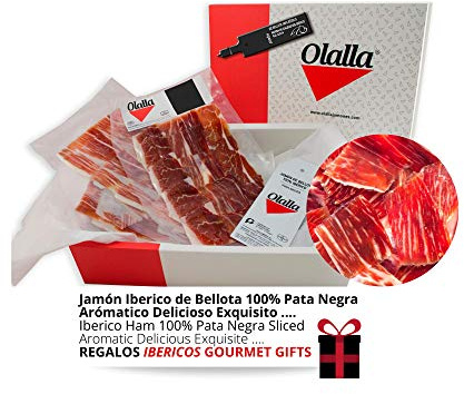 1 kg Jambon Bellota PATA NEGRA 100% Iberique Tranche Cru au Couteau - Jamon Iberico Espagnol Cru - Charcuterie Ibérique Espagne Panier Gourmand - (10 packs 100 gr)