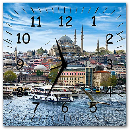 BM Funk Quarz Wanduhr Funkwanduhr Funkwanduhren Funkuhr Funkuhren kein Ticken lautlos geräuschlos leise modern ohne Tickgeräusche groÃŸ XXL Wohnzimmer Küche Türkei Istanbul 9328-1a SZ