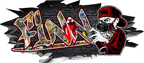 Wandtattoo Name Finn Aufkleber Graffiti Sprayer Wandbild Sticker selbstklebend Mauerloch 3D Effekt verschiedene Größen Deko Wohnung Wohnzimmer Schlafzimmer Bad Kinderzimmer (130 x 57 cm)