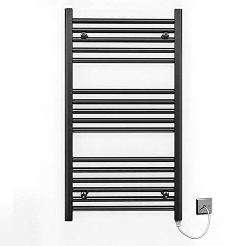 Myhomeware 500mm Wide Black Flat Electric Pre-Filled Heated Towel Rail Radiator For Bathroom Designer UK (Alyssa 500 / 900mm Electric Black)