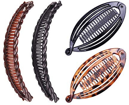 Nifocc Lot de 4 barrettes à cheveux en forme de queue de poisson - Pinces à cheveux longues avec dents extensibles - Pour femmes et filles - Marron et noir