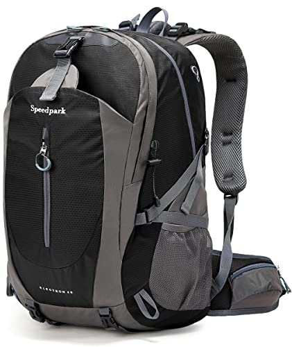 SPEEDPARK Wanderrucksack 40L Wasserdicht Wandern Daypack mit Regenschutz, Outdoor Trekking Reiserucksäcke für Herren Damen, Schwarz, 40L, Outdoor Wandern