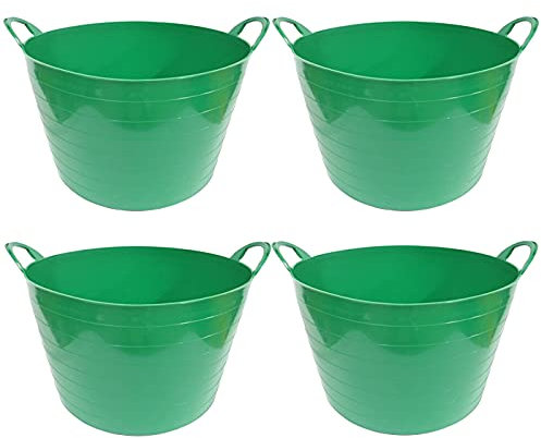 Pack de 4 capazos de plástico Flexible, de Color Verde, de 58 x 33,5 cm con Capacidad de 65 litros, con Asas, Ideal para Trabajo de Vendimia, Agricultura…Cubo de plástico(4uds/ 65 litros Verde)