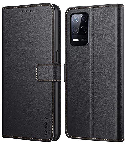 Ganbary Handyhülle für Realme 8 5G / Realme 9 5G Hülle, Premium Leder Tasche Flipcase [Kartenschlitzen] [Magnetverschluss] [Standfunktion] kompatibel mit Realme 9 5G Schutzhülle, Schwarz