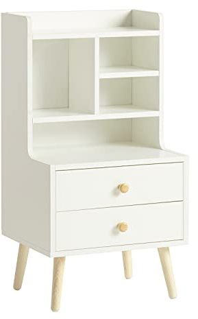 SoBuy FBT100-W Nachttisch mit 2 Schubladen und offenen Fächern Sofatisch Beistelltisch Telefontisch Nachtschrank Nachtkommode BHT ca.: 43x81x36cm