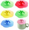 6 Pcs Silicone Glass Cup Covers, Cup Covers for Drink, Silicone Cup Covers with Heart Shaped Handles, Sealed and Dustproof Cup Lids, for Glass Cups, Coffee Cups, Tea Cups