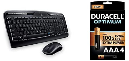 Logitech MK330 Kabelloses Tastatur-Maus-Set, 2.4 GHz Verbindung via Unifying USB-Empfänger + Duracell NEU Optimum AAA Micro Alkaline-Batterien