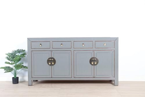 Yajutang Chinesisches Sideboard 4 Türen 4 Schubladen grau RAL7005