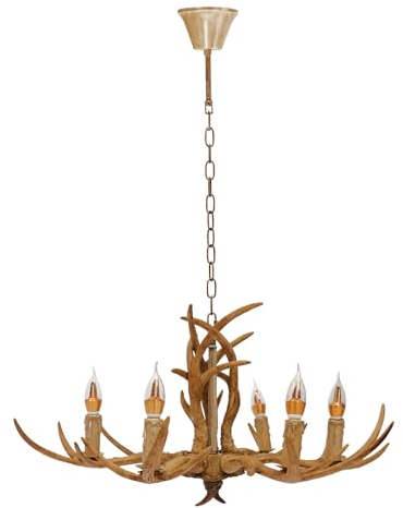 Geweih Pendellampe 6-Kopf Kronleuchter mit Antler Geweihlampe Hirschgeweihlampe Wohnzimmer Schlafzimmer Deckenleuchte Hängelampe Restaurants Bars Cafés Hirschgeweih Lampe Höhenverstellbarer