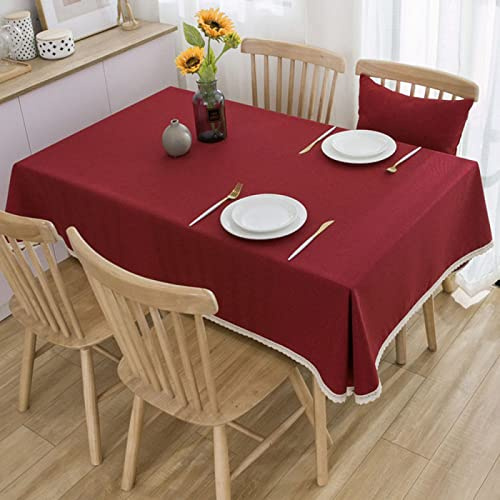 Tischdecke Rechteckige Baumwolle Leinen Einfarbig Esstisch Outdoor Tischdecken,100 X 160cm,rot