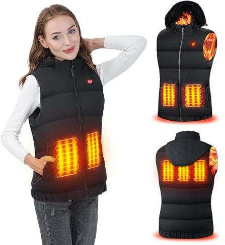 Rrtizan Heated Vest for Womens, Hood Heated Gilet with 3 Temperature Levels, Sleeveless Electric Fleece Heated Jacket, Washable Heated Body Warmer for Hunting, Outdoor, Camping,Size S